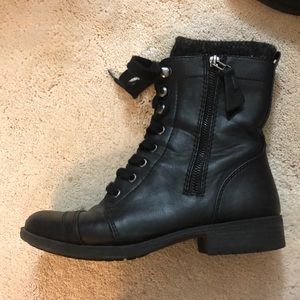 sweater topped zip up combat boots